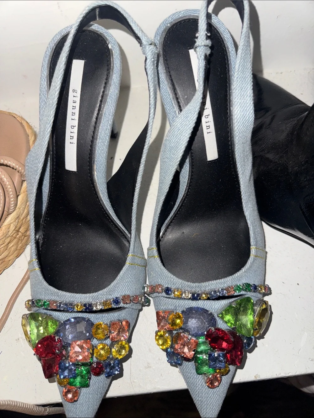 Gianni Bini Light Blue Jeweled Pointed Slingback Heels